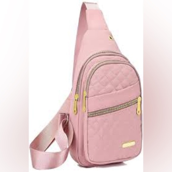 Pink Cross Body Backpack with gold zipper pockets - Picture 1 of 8